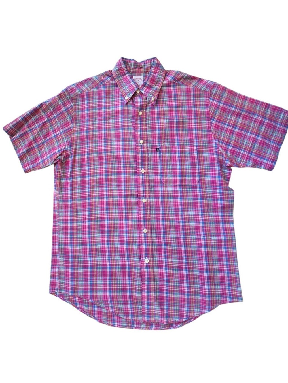 Brooks Brothers Shirt Plaid Short Sleeve Button-down Pink & Blue size M